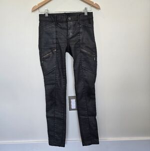 White House Black Market WHBM Gray Coated Skinny Utility Moto Pants Size 0